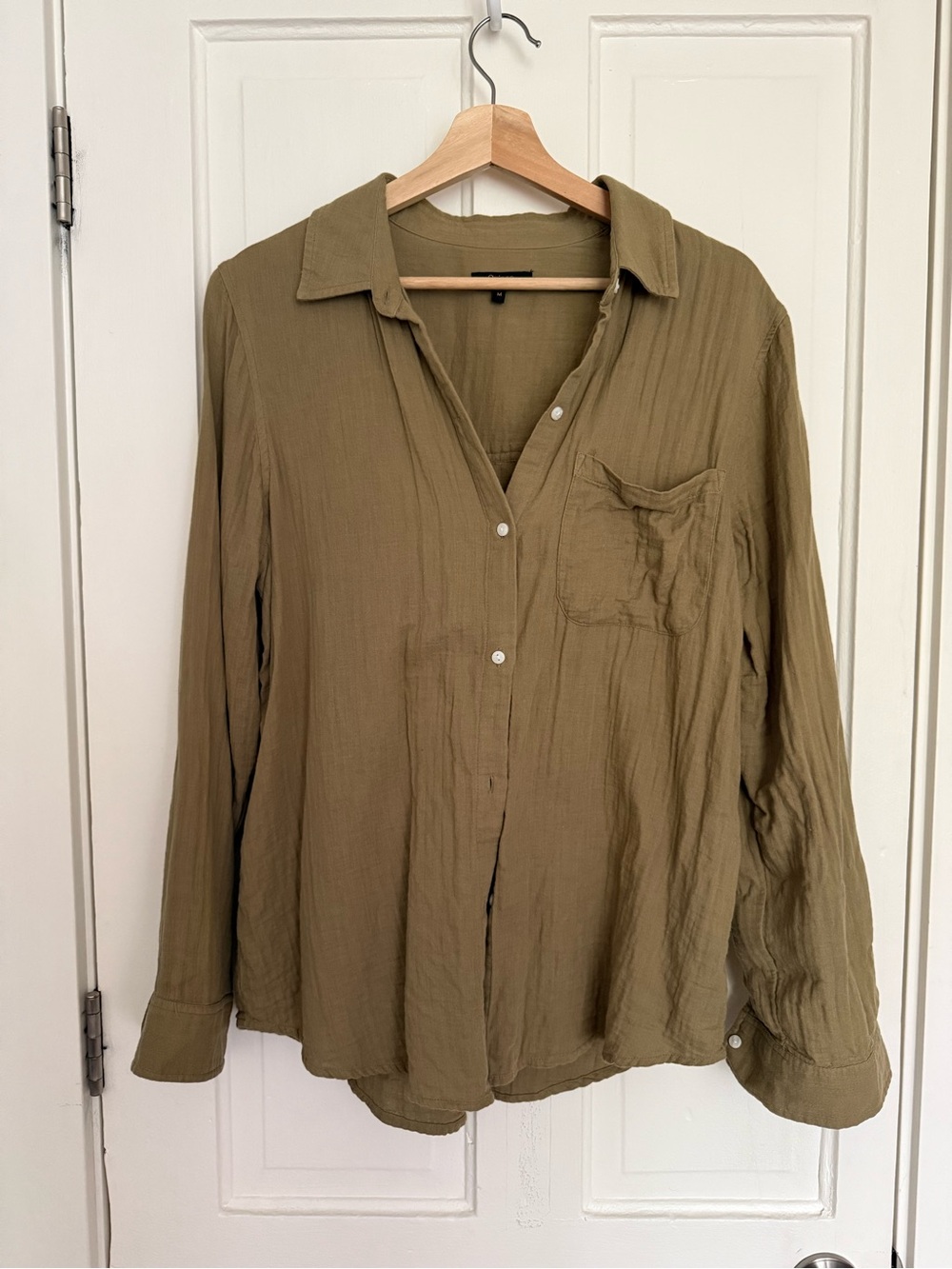 Quince Cotton Button-Front Shirt in Olive Green